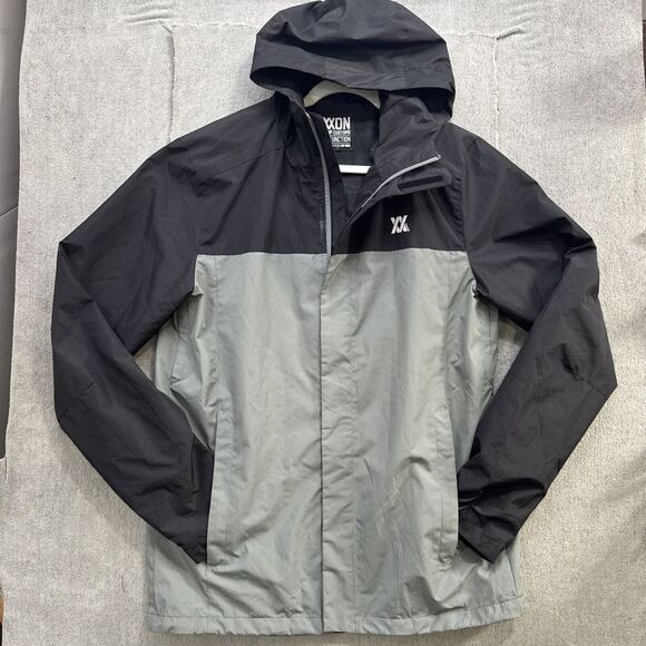 Dixxon Jacket Mens L‎ Full Zip Hooded Windbreaker Arm Vents Water Resistant